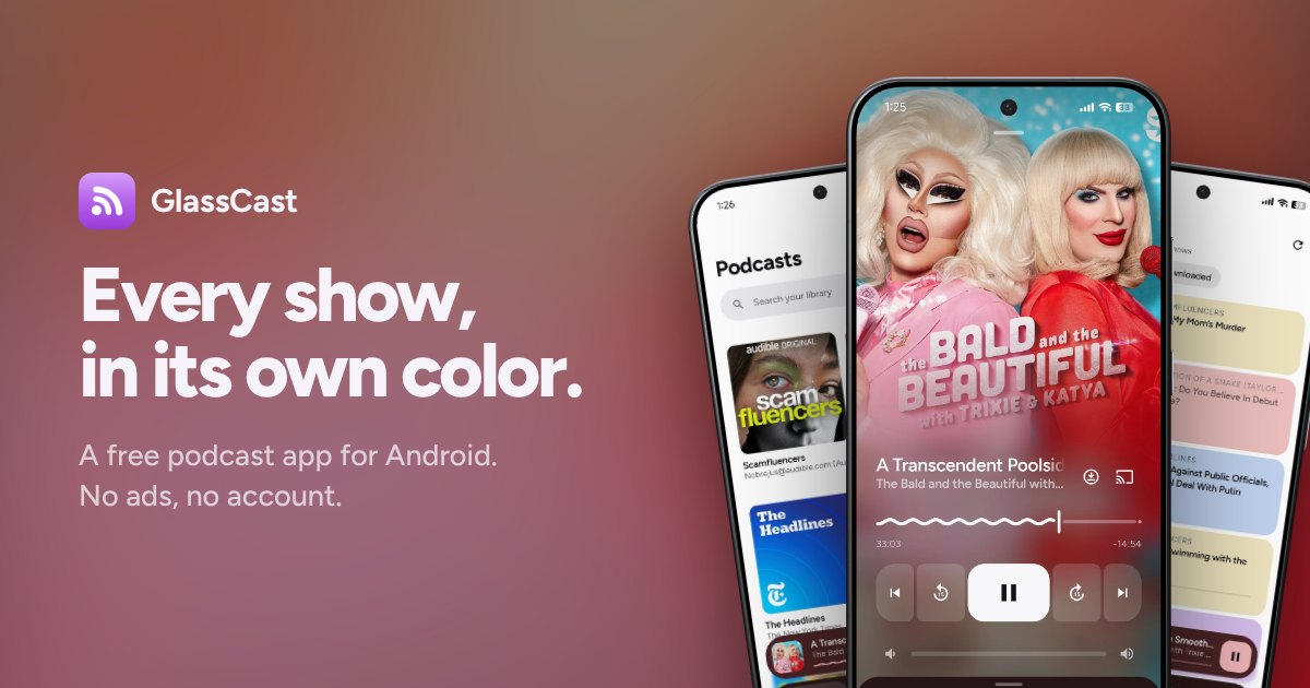 GlassCast - a free podcast app for Android where the player takes its colors from the cover